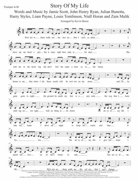 Story Of My Life Easy Key Of C Trumpet Sheet Music