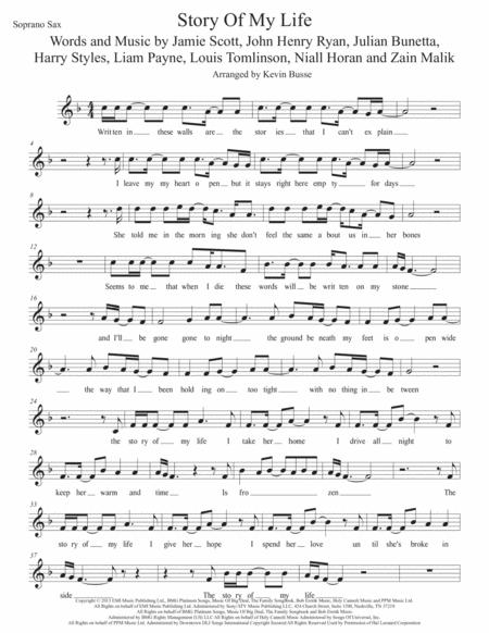 Free Sheet Music Story Of My Life Original Key Soprano Sax