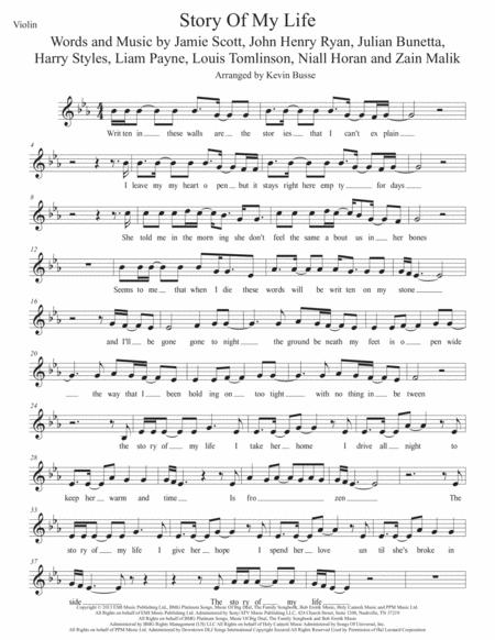 Story Of My Life Original Key Violin Sheet Music