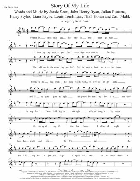 Free Sheet Music Story Of My Life W Lyrics Bari Sax