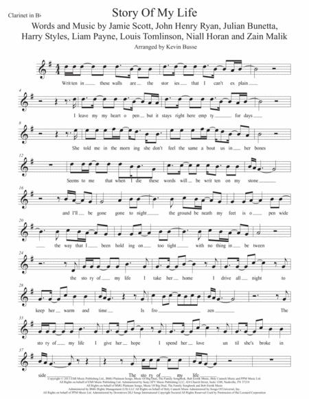 Free Sheet Music Story Of My Life W Lyrics Clarinet