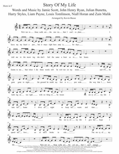 Story Of My Life W Lyrics Horn In F Sheet Music