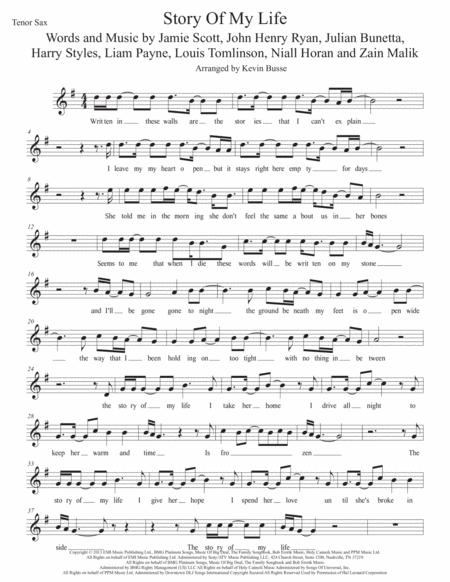 Free Sheet Music Story Of My Life W Lyrics Tenor Sax