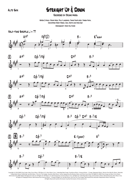 Free Sheet Music Straight Up Down Bruno Mars Alto Sax