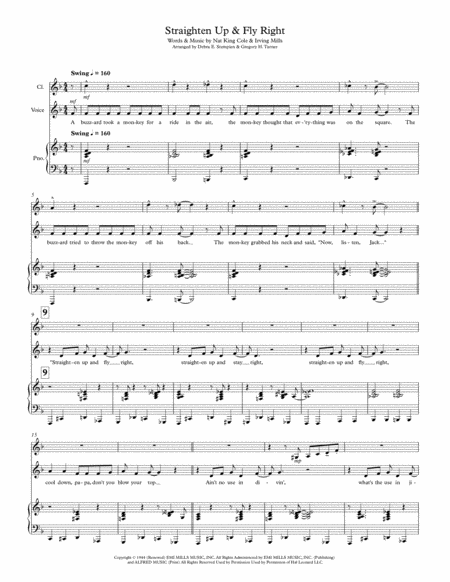 Free Sheet Music Straighten Up And Fly Right For Vocal Solo With Clarinet And Piano Accompaniment Nat King Cole
