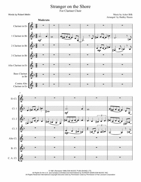 Stranger On The Shore For Full Clarinet Choir Sheet Music