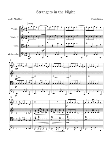 Strangers In The Night String Quartet Sheet Music