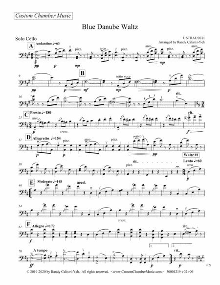 Strauss Blue Danube Waltz For Solo Cello Viola Sheet Music