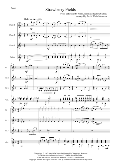 Strawberry Fields For Flute Trio And Guitar Sheet Music