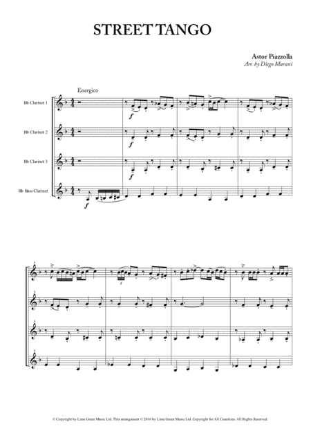 Free Sheet Music Street Tango For Clarinet Quartet