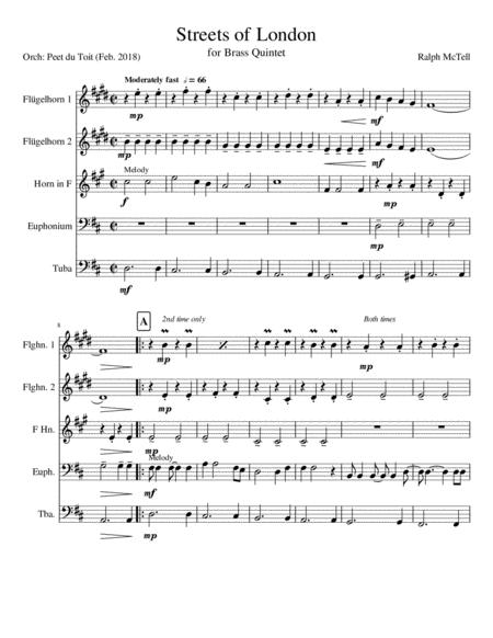 Streets Of London Ralph Mctell Brass Quintet Sheet Music