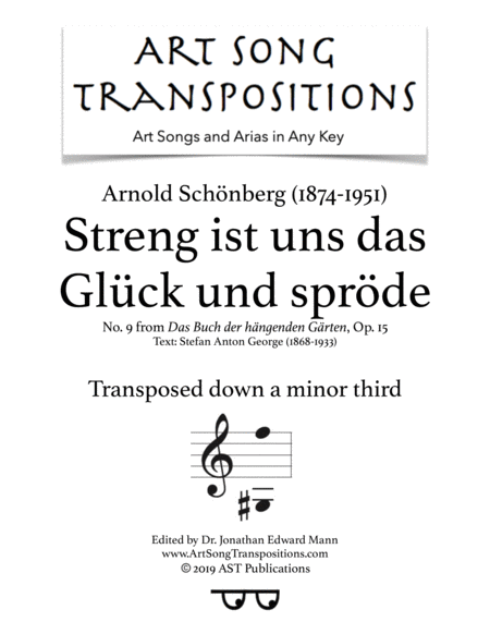 Streng Ist Uns Das Glck Und Sprde Op 15 No 9 Transposed Down A Minor Third Sheet Music