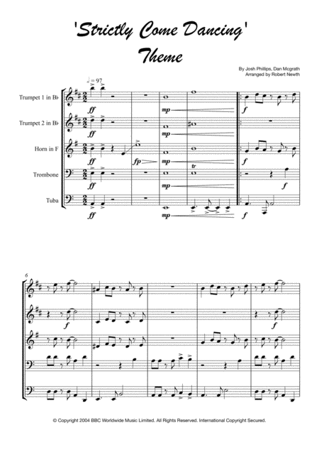 Free Sheet Music Strictly Come Dancing Theme For Brass Quintet
