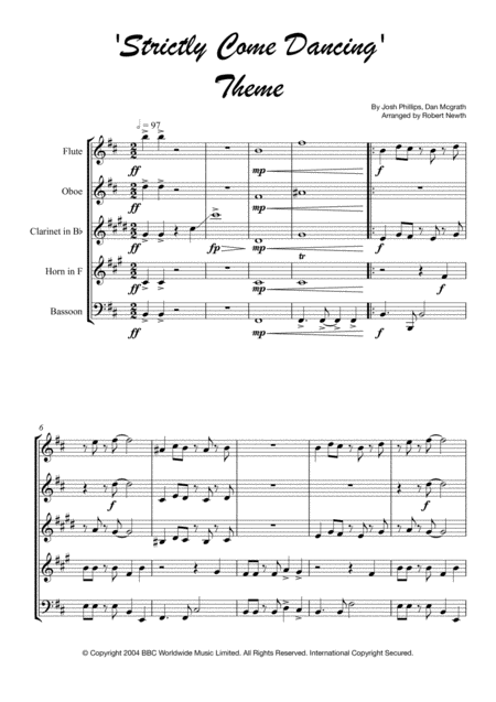 Strictly Come Dancing Theme For Wind Quintet Sheet Music