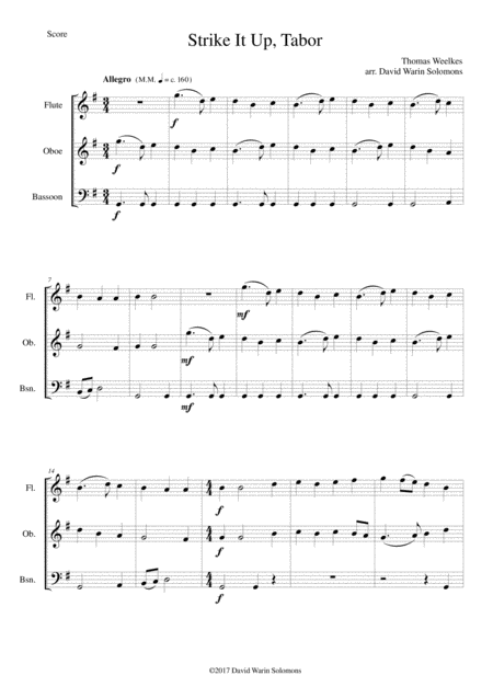 Free Sheet Music Strike It Up Tabor For Wind Trio Flute Oboe Bassoon