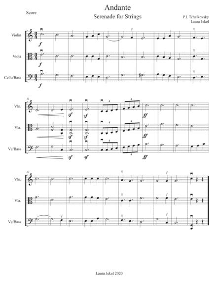 String Orchestra Arrangement Of Andante From Serenade For Strings By Tchaikovsky Sheet Music