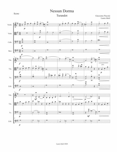 Free Sheet Music String Orchestra Arrangement Of Nessun Dorma From Turandot By Giaccomo Puccini