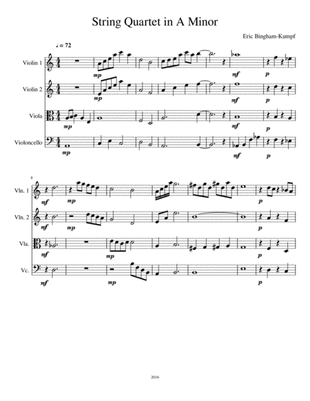 Free Sheet Music String Quartet In A Minor