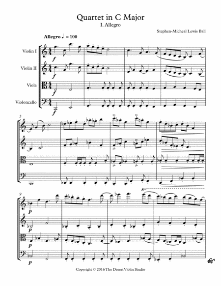Free Sheet Music String Quartet In C Major Score