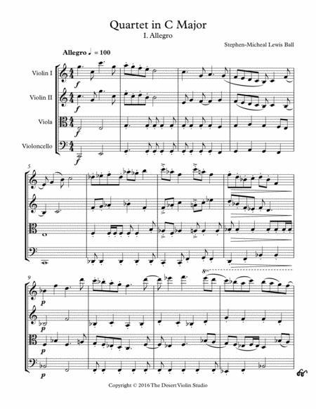 String Quartet In C Major Score Sheet Music