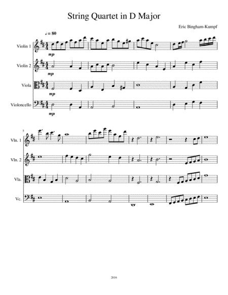 Free Sheet Music String Quartet In D Major