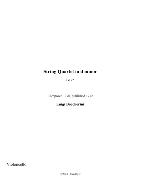 String Quartet In D Minor G 172 Cello Sheet Music