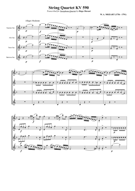 Free Sheet Music String Quartet Kv 590 For Saxophone Quartet Satb