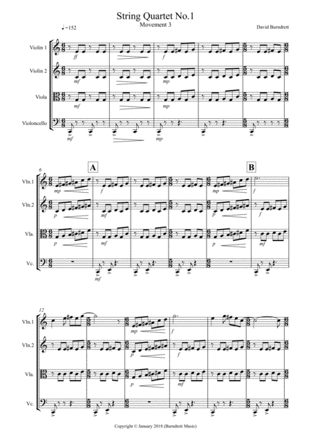 Free Sheet Music String Quartet No 1 Movement 3