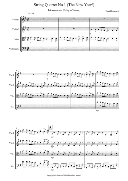 Free Sheet Music String Quartet No 1 The New Year Movement 1 Allegro Vivace