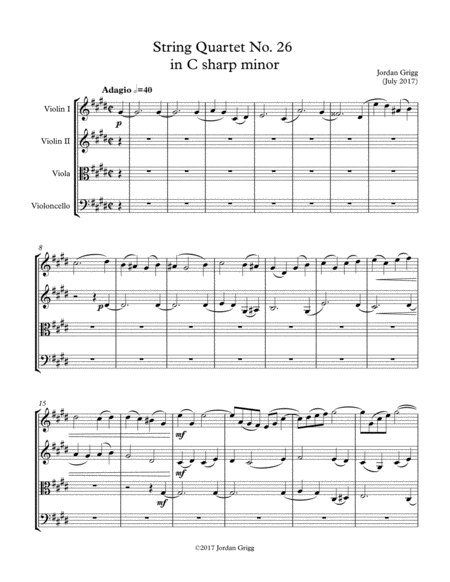 Free Sheet Music String Quartet No 26 In C Sharp Minor