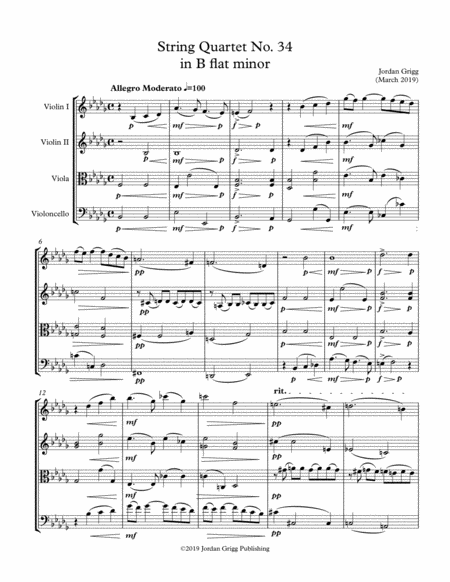 String Quartet No 34 In B Flat Minor Sheet Music