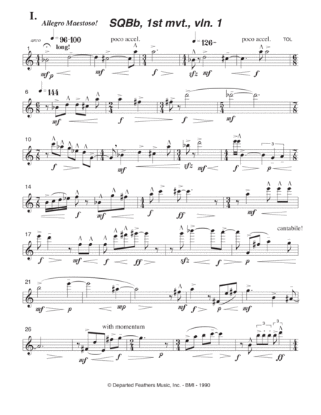 String Quartet On B Flat 1989 90 Rev 1993 Violin 1 Part Page 1