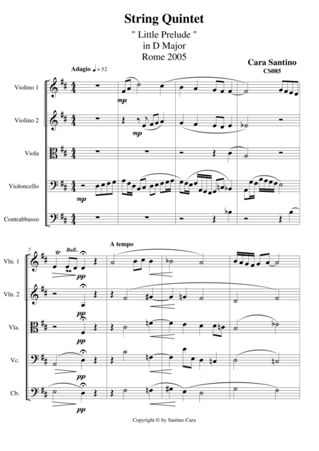 String Quintet Little Prelude In D Major Sheet Music