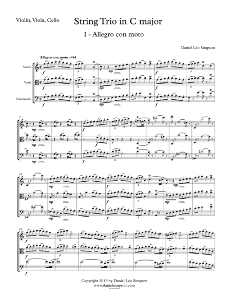 String Trio In C Major Violin Viola Cello 1st Mvt Sheet Music