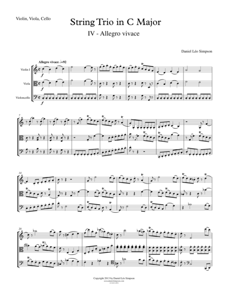 Free Sheet Music String Trio In C Major Violin Viola Cello 4th Mvt