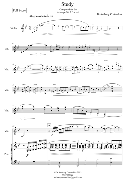 Study A Piece For Solo Violin And Piano Sheet Music
