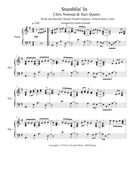 Free Sheet Music Stumblin In Piano Solo