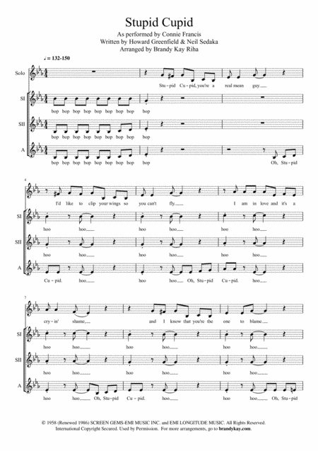 Free Sheet Music Stupid Cupid Ssa A Cappella