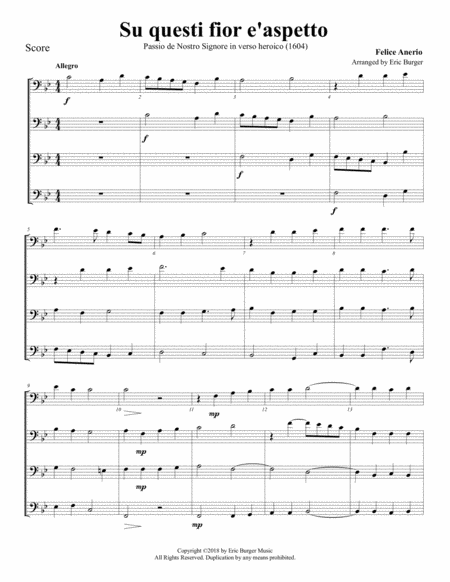 Su Questi Fior E Aspetto For Trombone Or Low Brass Quartet Sheet Music