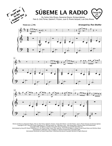 Free Sheet Music Subeme La Radio Clarinet In Bb And Piano Accompaniment Play Me In The Original Key