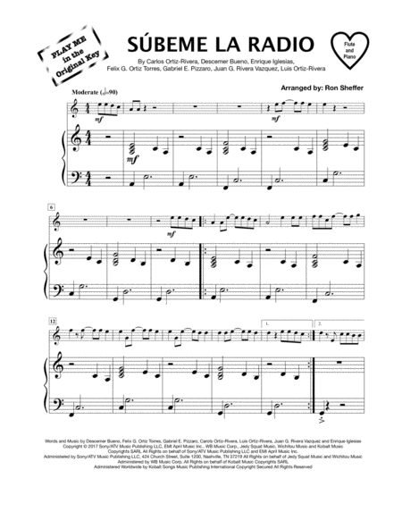 Free Sheet Music Subeme La Radio Flute And Piano Accompaniment Play Me In The Original Key