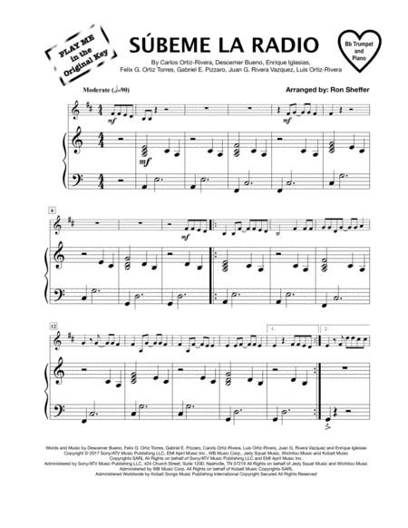 Free Sheet Music Subeme La Radio Trumpet In Bb And Piano Accompaniment Play Me In The Original Key