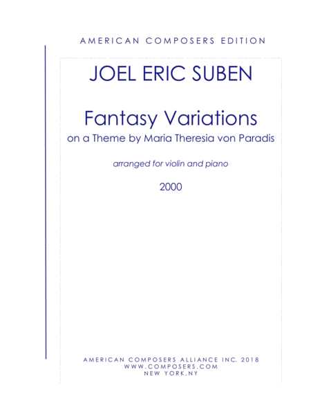 Suben Fantasy Variations On A Theme By Maria Theresia Von Paradis Piano Reduction Sheet Music