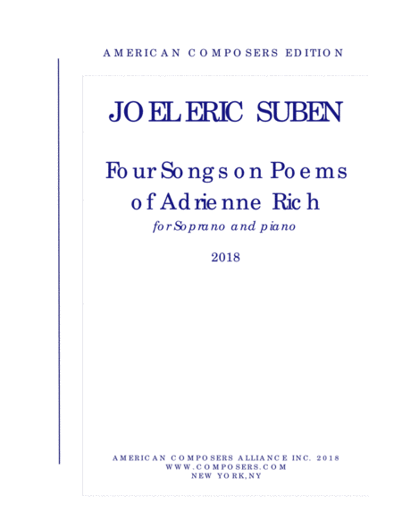 Suben Four Songs On Poems Of Adrienne Rich Sheet Music
