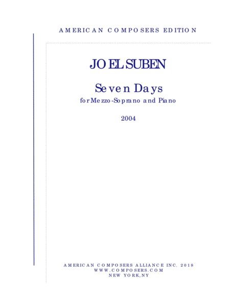 Suben Seven Days Sheet Music