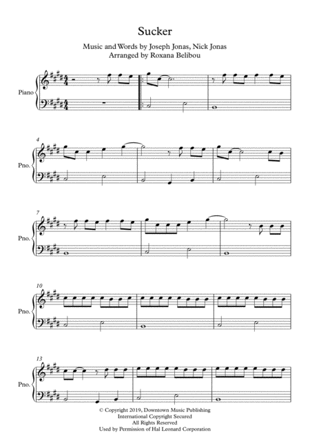 Free Sheet Music Sucker By Jonas Brothers Easy Piano