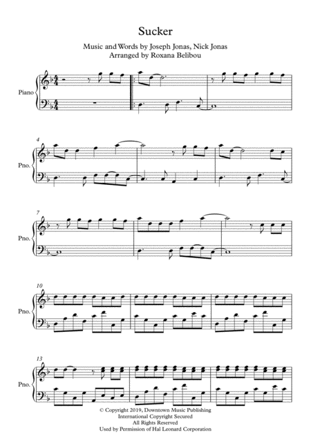 Sucker D Minor By Jonas Brothers Piano Sheet Music