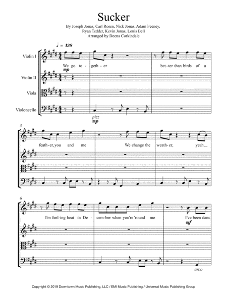 Sucker Jonas Brothers For String Quartet Sheet Music