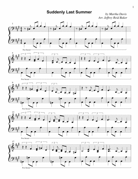 Suddenly Last Summer Transcribed Directly For Piano By Jeffrey Reid Baker Sheet Music