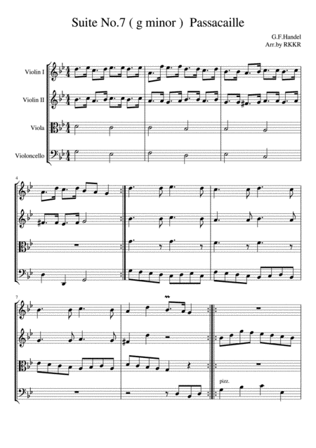 Suit No 7 G Minor Paasacaille For String Quartet Sheet Music